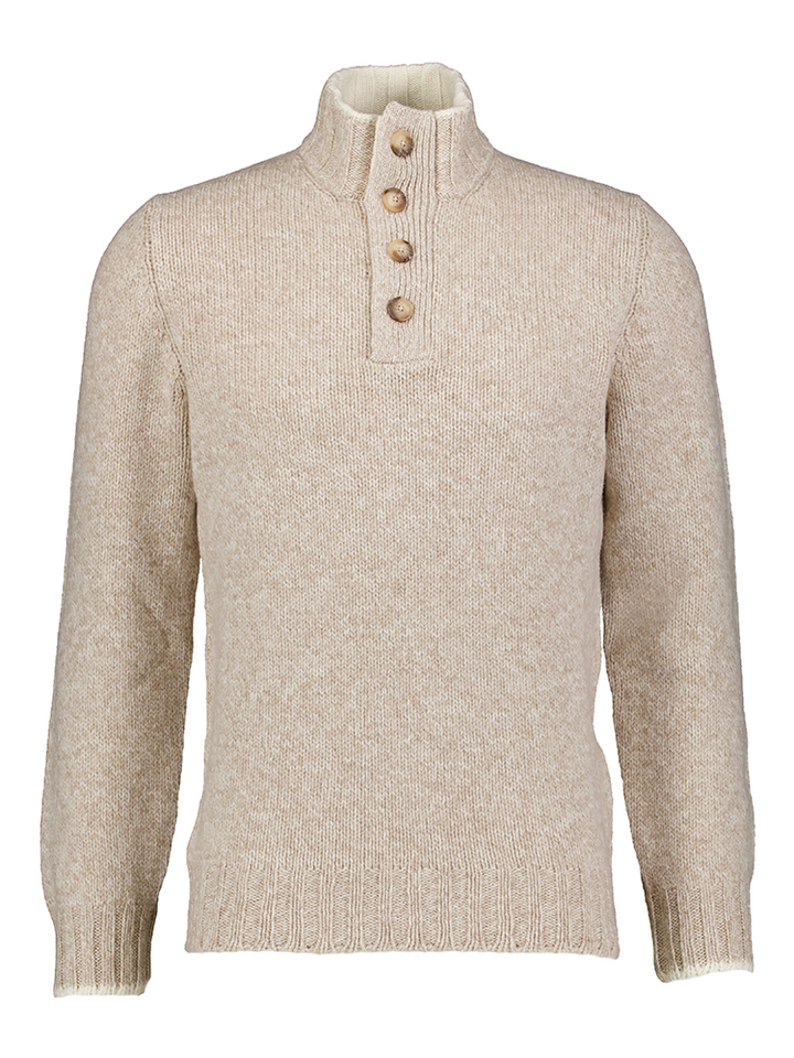 Beige pull met rechtopstaande kraag en knopen Gran Sasso 