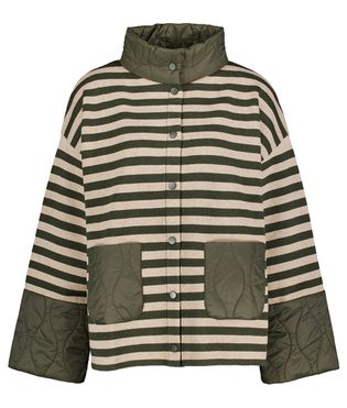 Diana Gallesi Beige en groene gestreepte gilet met padded details