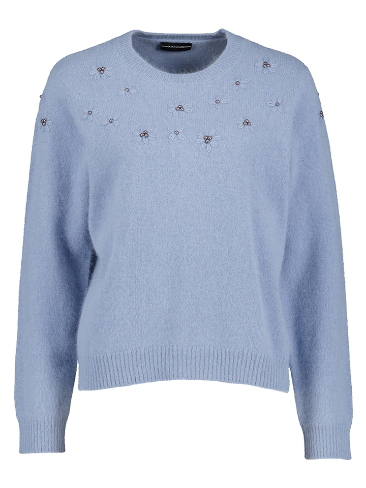 Lichtblauwe trui met bloemen Diana Galessi 