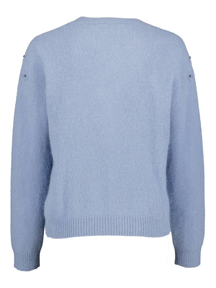 Lichtblauwe trui met bloemen Diana Galessi 