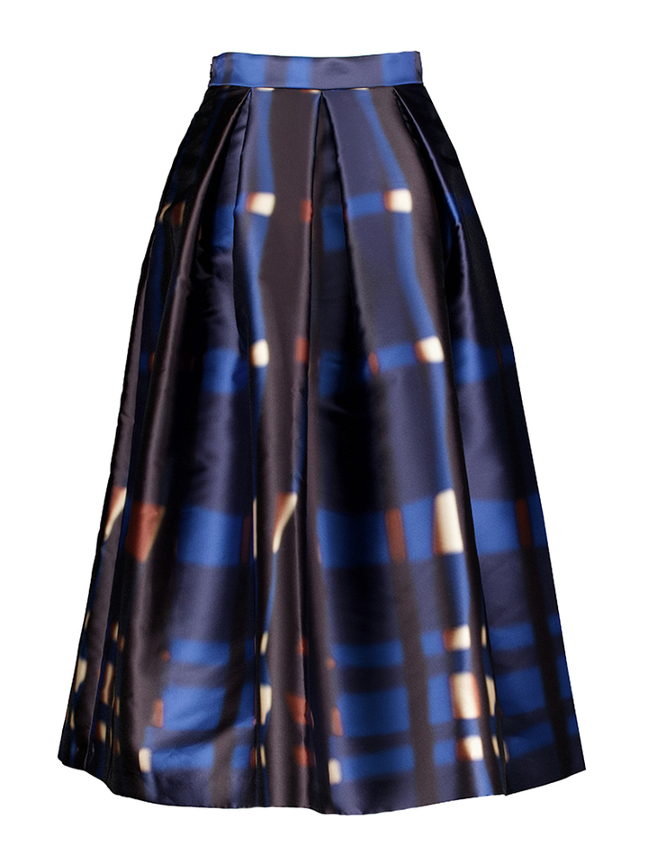 Blauwe halflange plooirok met print Luna Lunatica