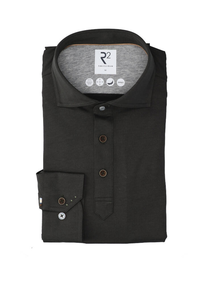 Donkergroene polohemd (regular fit) met lange mouwen R2