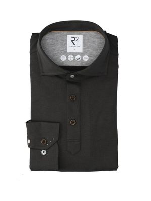 Donkergroene polohemd (regular fit) met lange mouwen R2