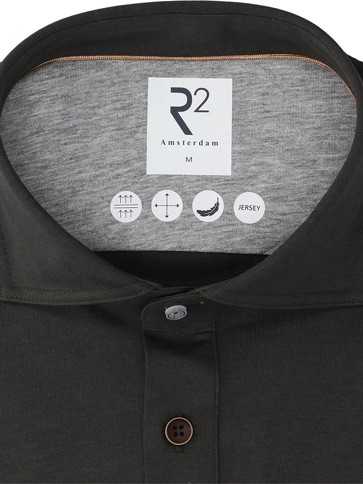 Donkergroene polohemd (regular fit) met lange mouwen R2