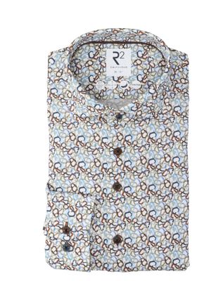 Wit katoenen hemd (slim fit) met details en lange mouwen R2