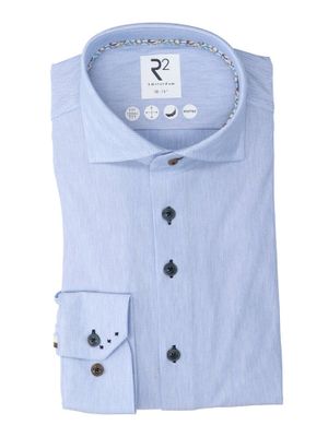 Lichtblauw katoenen hemd ( slim fit) met visgraatmotief en lange mouwen R2