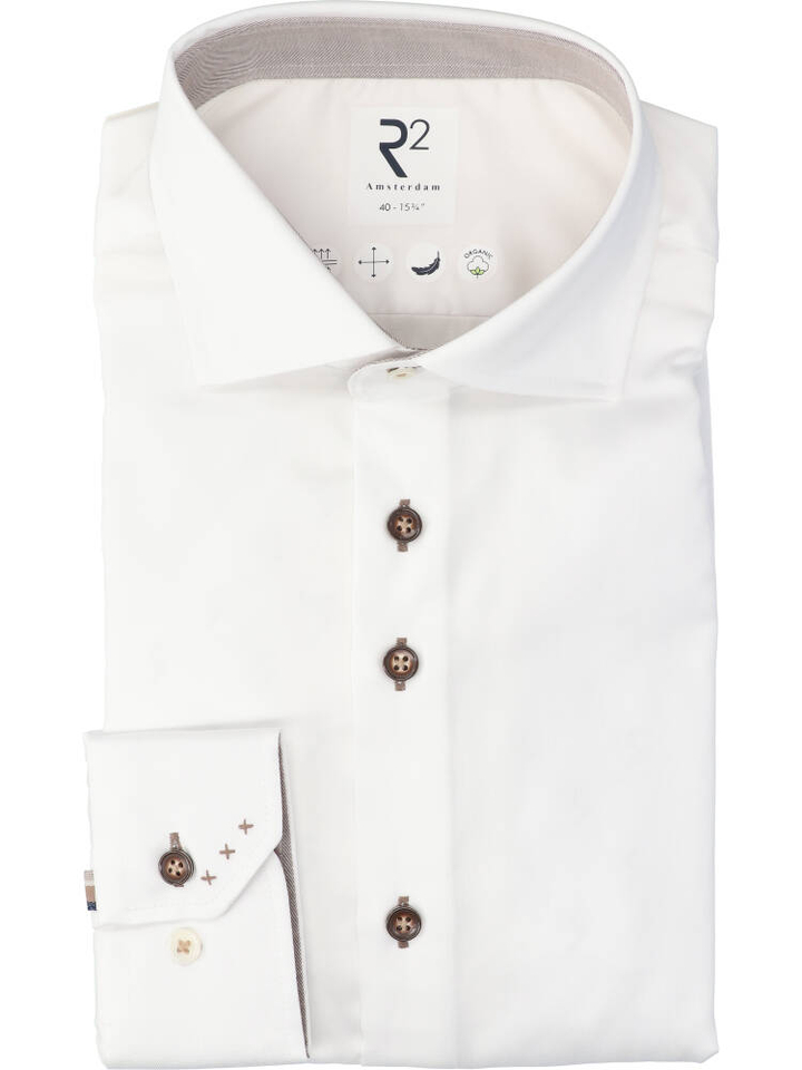 Wit katoenen hemd (regular fit) in print met lange mouwen R2