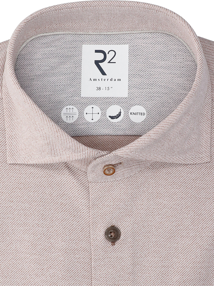 Bruin en ecru katoenen hemd (regular fit) in print met lange mouwen R2