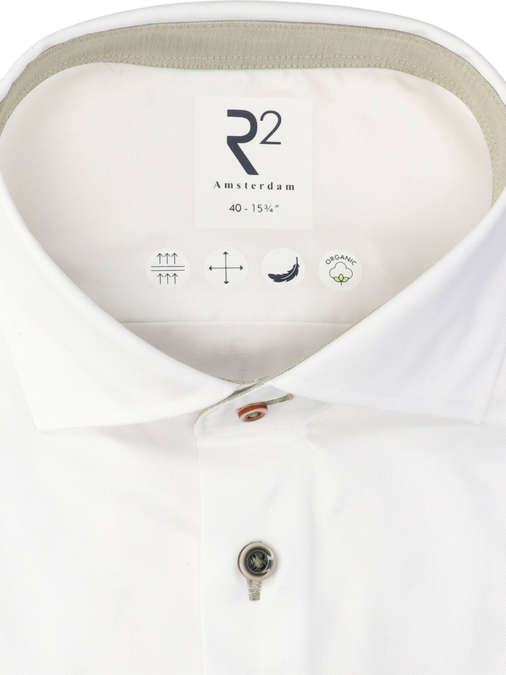 Wit katoenen hemd (regular fit) in print met lange mouwen R2