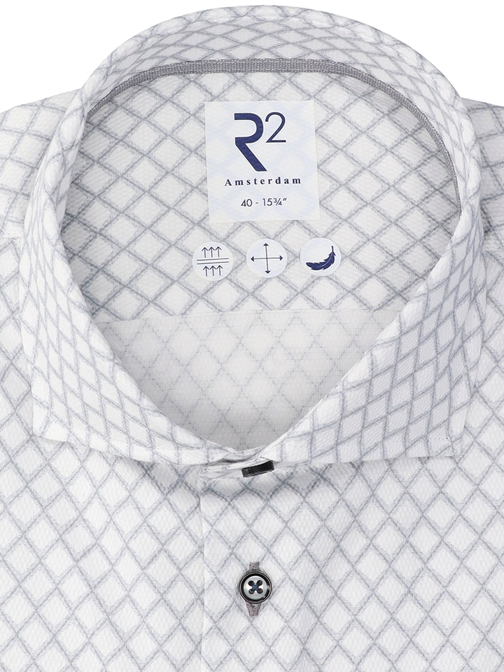 Wit katoenen hemd (regular fit) met grijze details en lange mouwen R2
