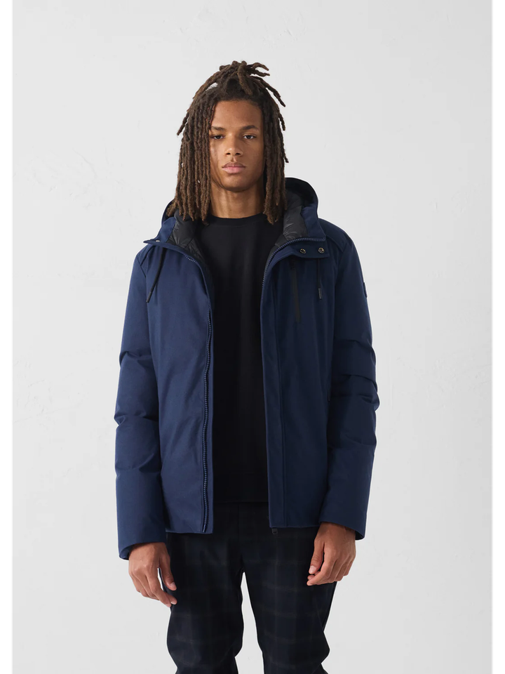 Navy jas met rits en kap Ontario Jott