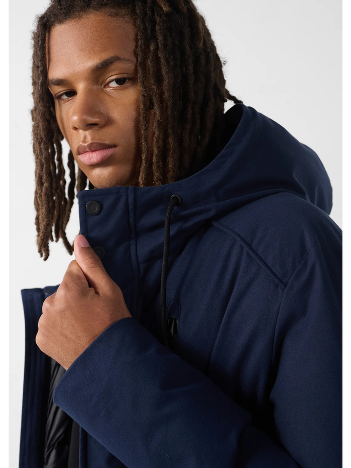 Navy jas met rits en kap Ontario Jott