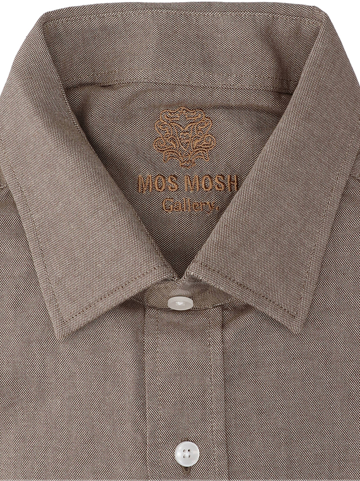 Chocoladebruin katoenen hemd (regular fit) met lange mouwen Marco Oxford Mos Mosh 