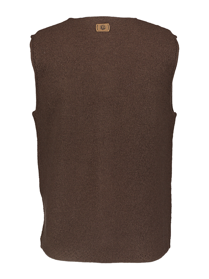 Bruine mouwloze wollen gilet met rits Cess Ryan Boil Mos Mosh 