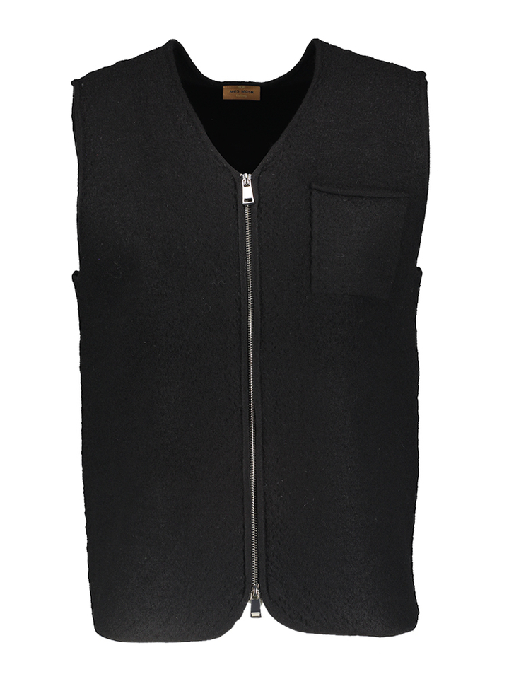 Zwarte mouwloze wollen gilet met rits Cess Ryan Boil Mos Mosh