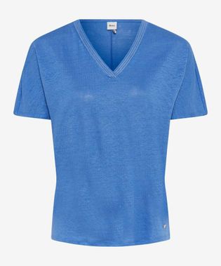 Brax Sapphire blue t-shirt met v-hals met korte mouwen