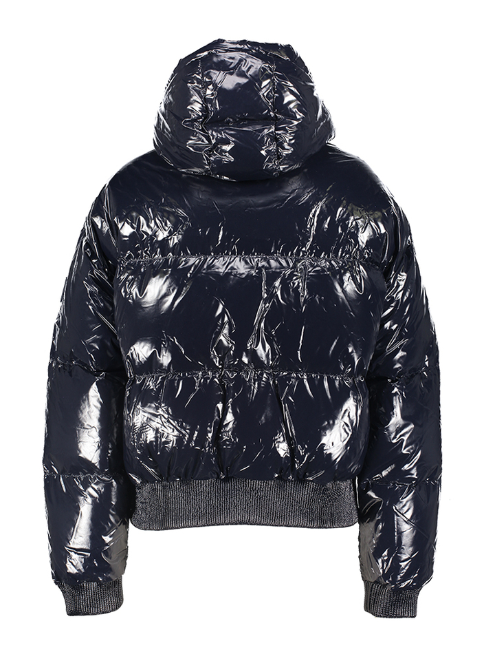 Donkerblauwe glanzende jas met kap Nine Gertrude