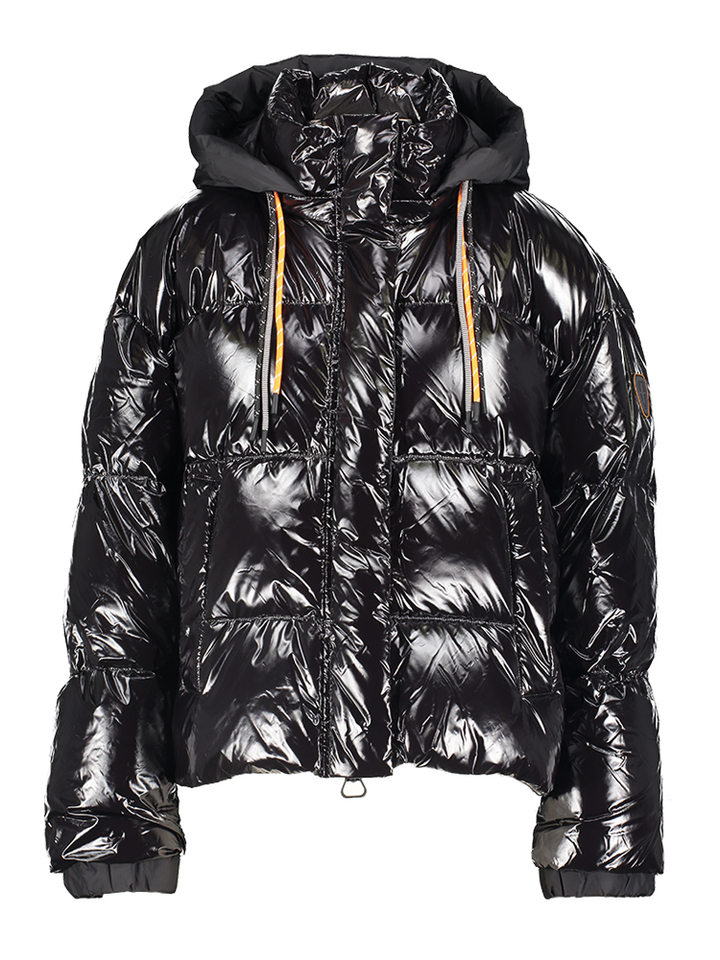 Zwarte glanzende padded jas met kap Lili Bright Gertrude