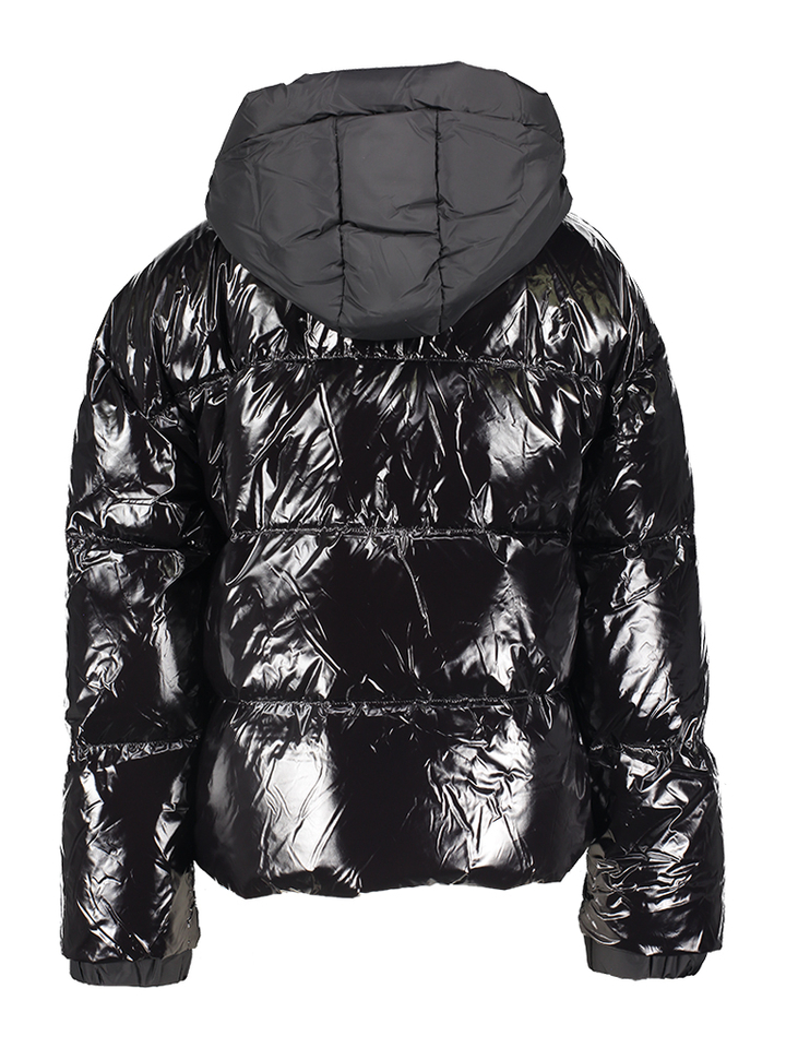 Zwarte glanzende padded jas met kap Lili Bright Gertrude