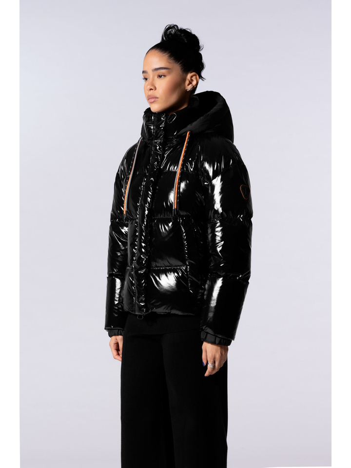 Zwarte glanzende padded jas met kap Lili Bright Gertrude