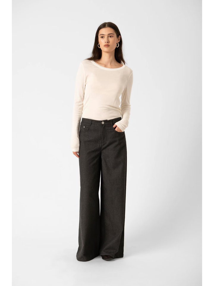 Donkergrijze wijde broek met linnen Soaked In Luxery