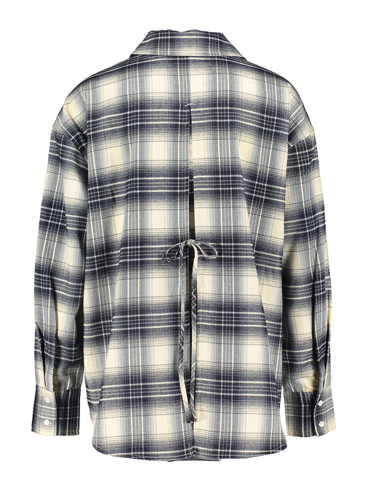 Blauw en ecru geruite hemdblouse Pamala Soaked In Luxury