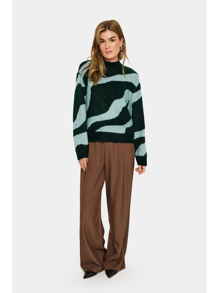 Zwart en lichtblauwe pull in motief Mallie Saint Tropez