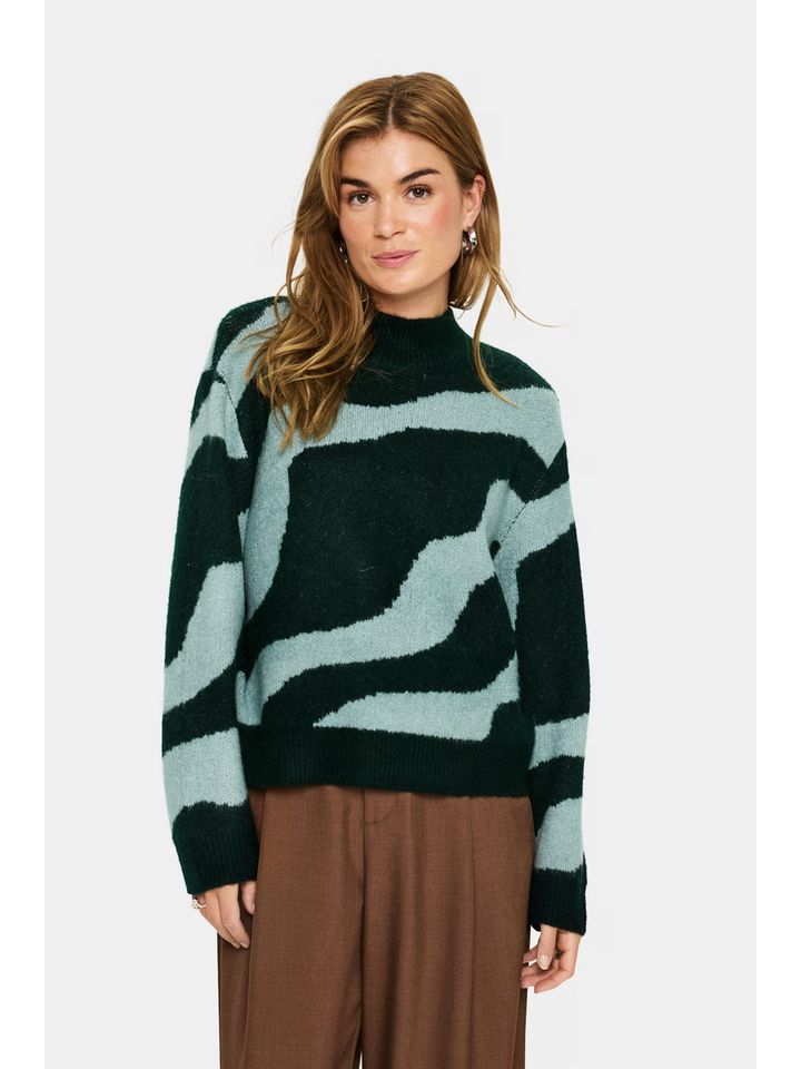 Zwart en lichtblauwe pull in motief Mallie Saint Tropez