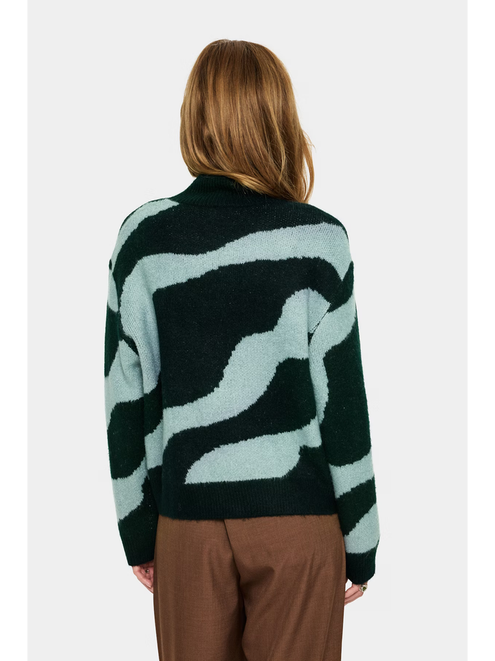 Zwart en lichtblauwe pull in motief Mallie Saint Tropez