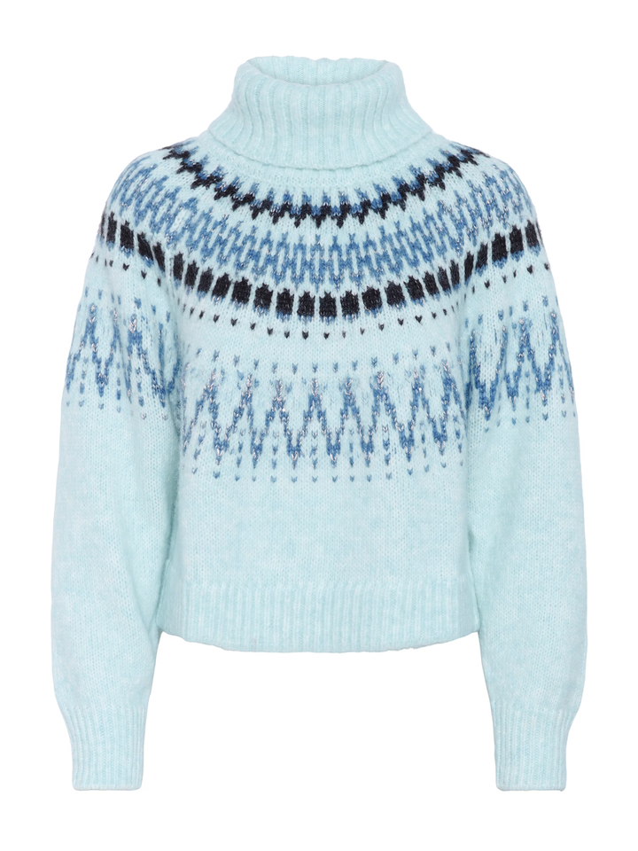 Turquoise pull in print met rolkraag Megna Saint Tropez