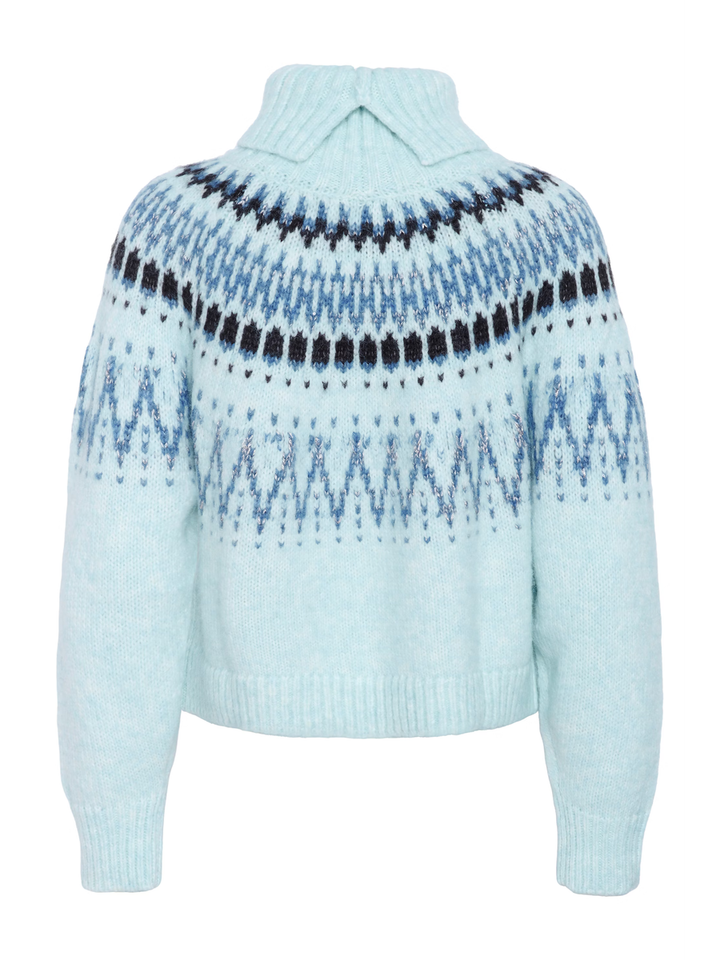 Turquoise pull in print met rolkraag Megna Saint Tropez
