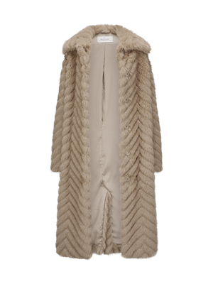 Beige lange jas in imitatiebont Aliya Milestone