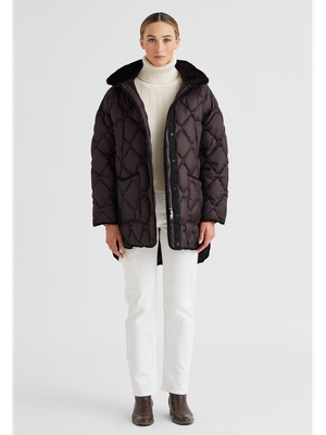 Donkerbruine puffer jacket met zachte kraag Octavia Milestone
