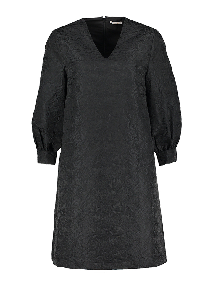 Zwarte jurk met bloemen structuur en pofmouwen Merle Senso