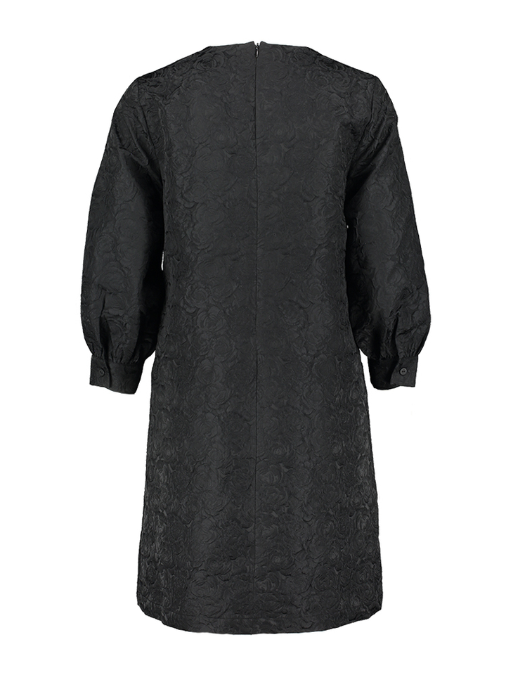 Zwarte jurk met bloemen structuur en pofmouwen Merle Senso