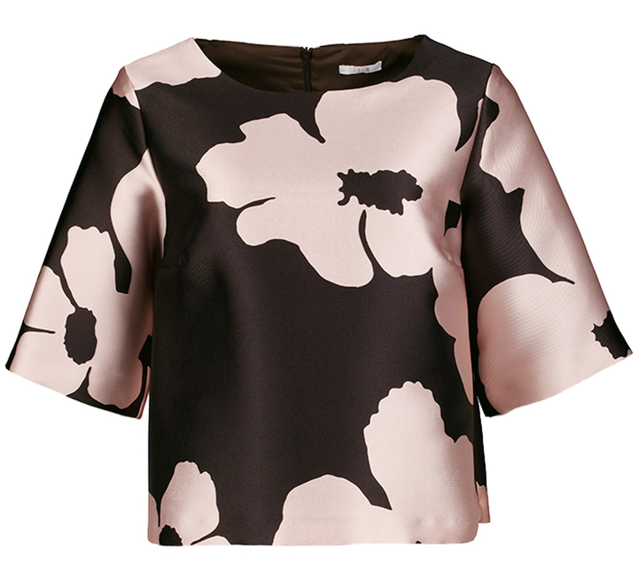 Zwarte en lichtroze blouse in print met korte mouwen Kala Senso