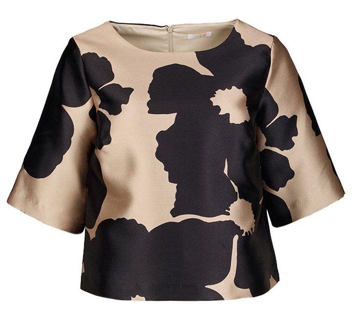 Beige en zwarte blouse in print met korte mouwen Kala Senso