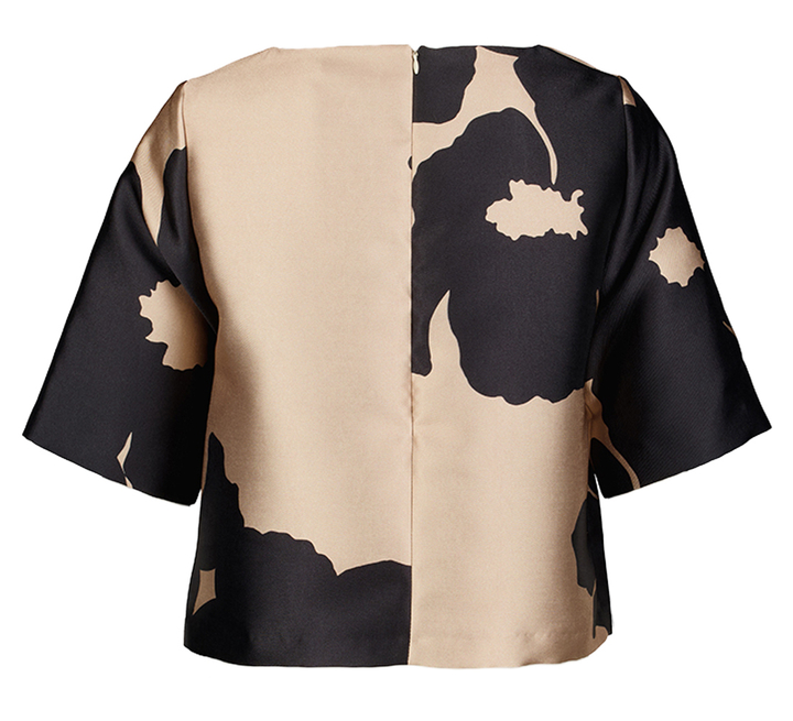 Beige en zwarte blouse in print met korte mouwen Kala Senso
