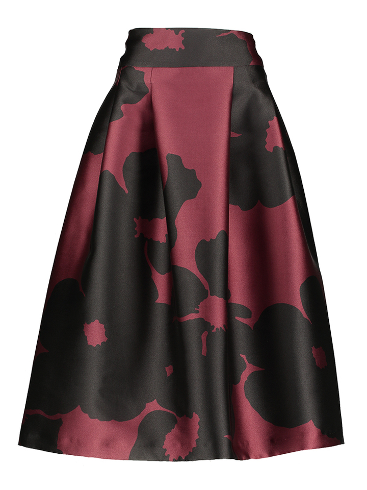 Zwarte feestelijke rok met bordeaux bloemenprint Kala Senso 