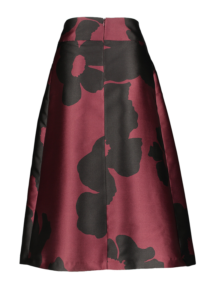 Zwarte feestelijke rok met bordeaux bloemenprint Kala Senso 