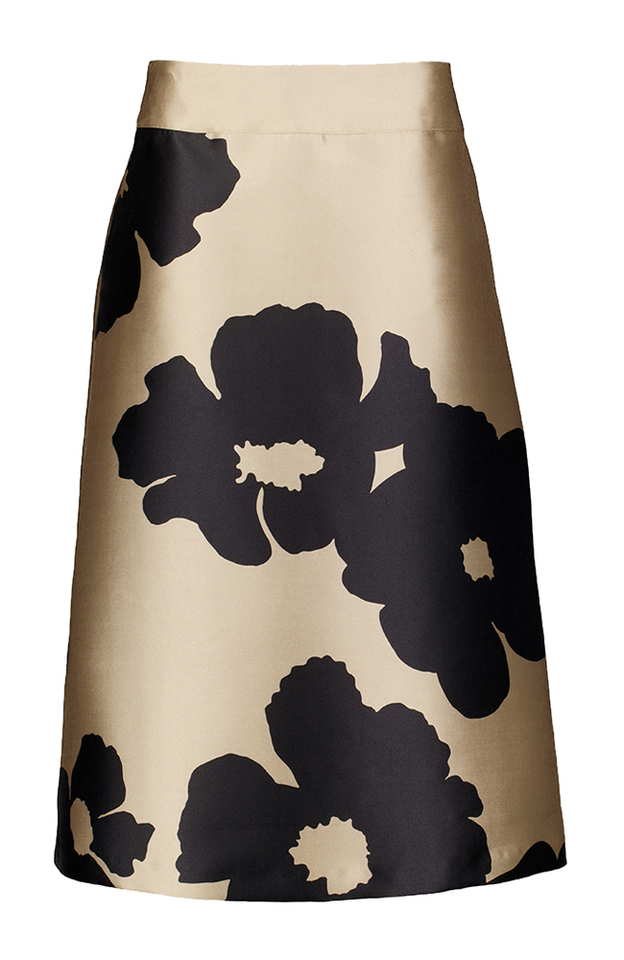 Beige feestelijke rok met zwarte bloemenprint Kala Senso 
