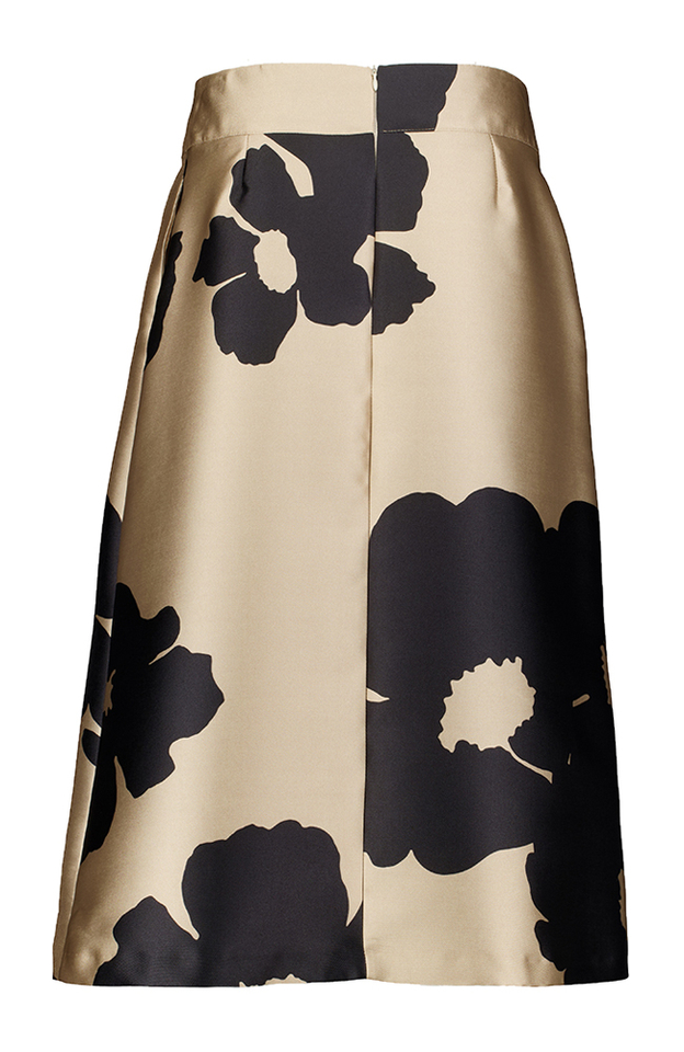 Beige feestelijke rok met zwarte bloemenprint Kala Senso 