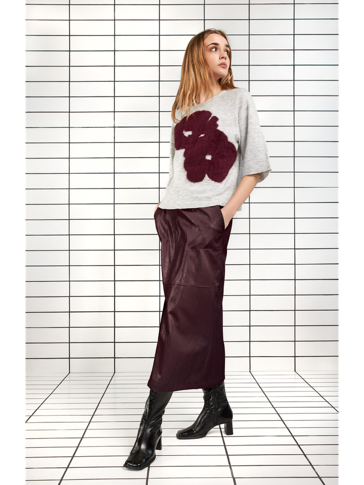 Bordeaux rok in imitatie leder Ishi Senso