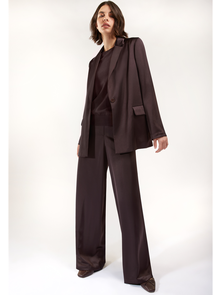 Bruine geklede glanzende broek Senso