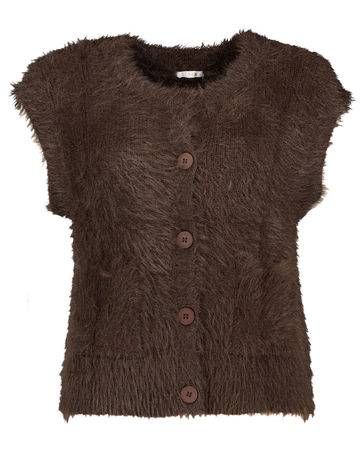 Bruine gilet zonder mouwen met knopen Juline Senso 