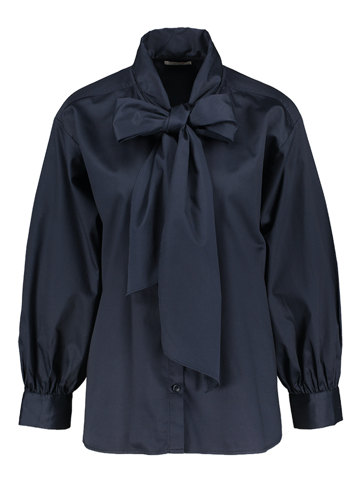 Blauwe katoenen bloes met strik Safae Senso