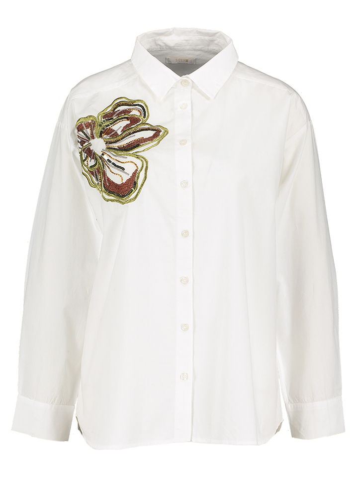 Witte katoenen blouse met detail in pailletten Yusra Senso