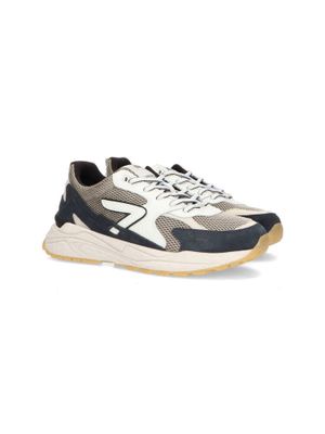 Beige lage sneakers met blauw detail Grid Hub