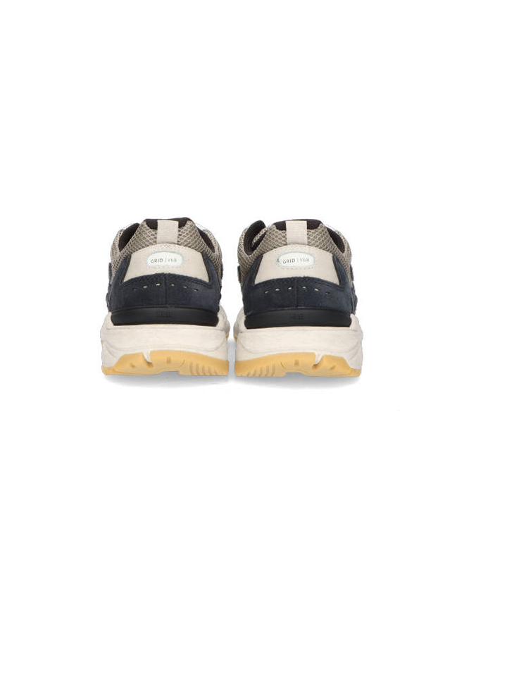 Beige lage sneakers met blauw detail Grid Hub