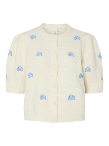 Creme kleurige cardigan met blauwe bloemen Yasenna Y.A.S